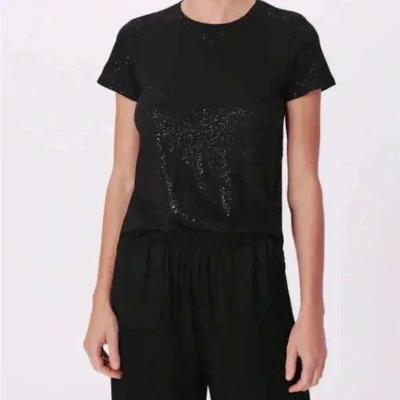 ATM Black Metallic Foil Short Sleeve Crew Neck Tee - Picture 1 of 7